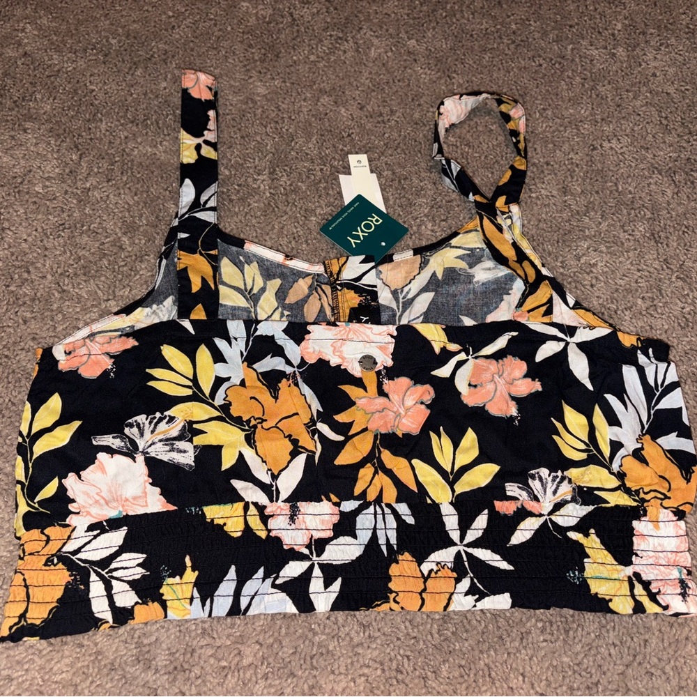 🆕 Women’s Roxy Black Floral Crop Top - Picture 5 of 7
